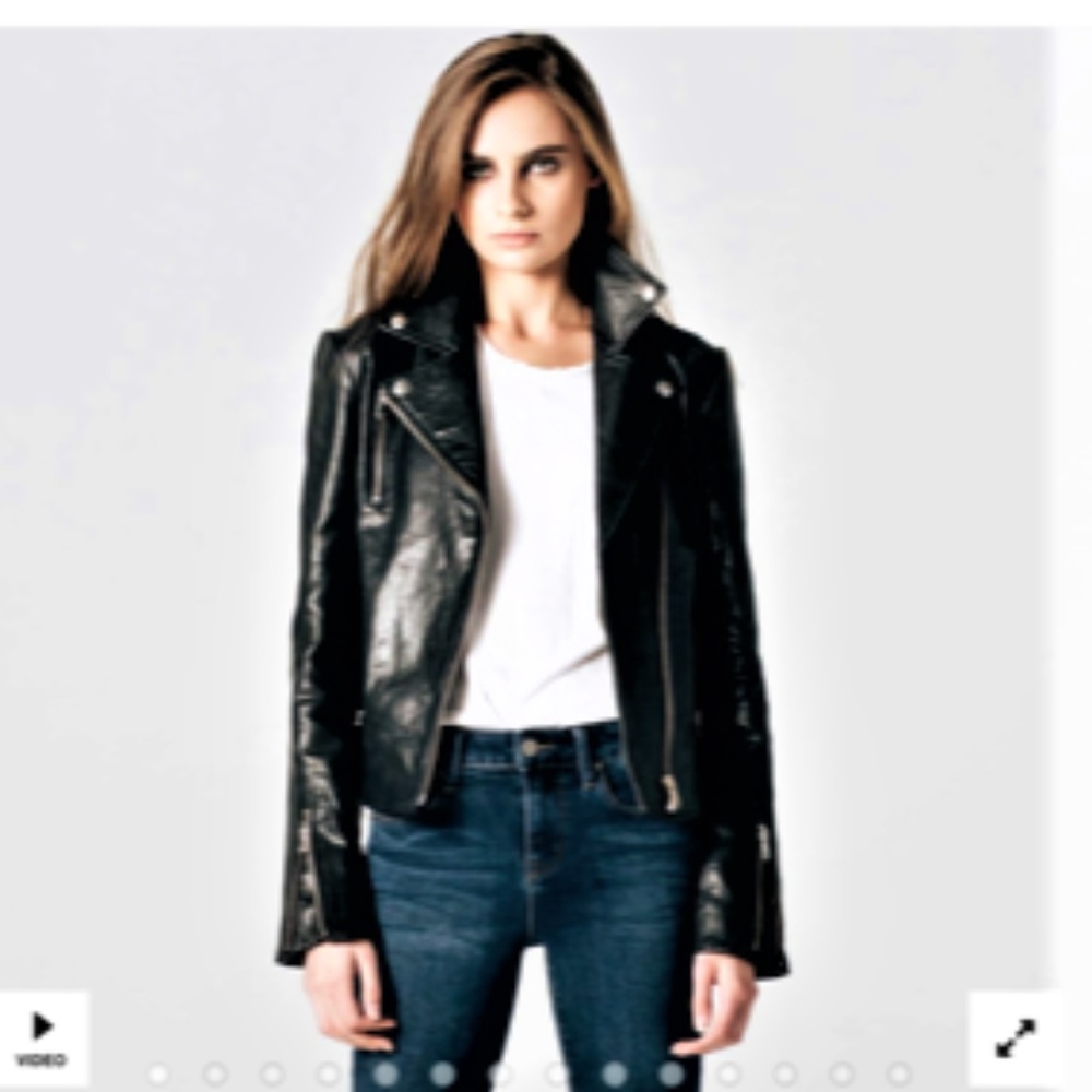DSTLD Leather Moto Jacket With Silver Hardware